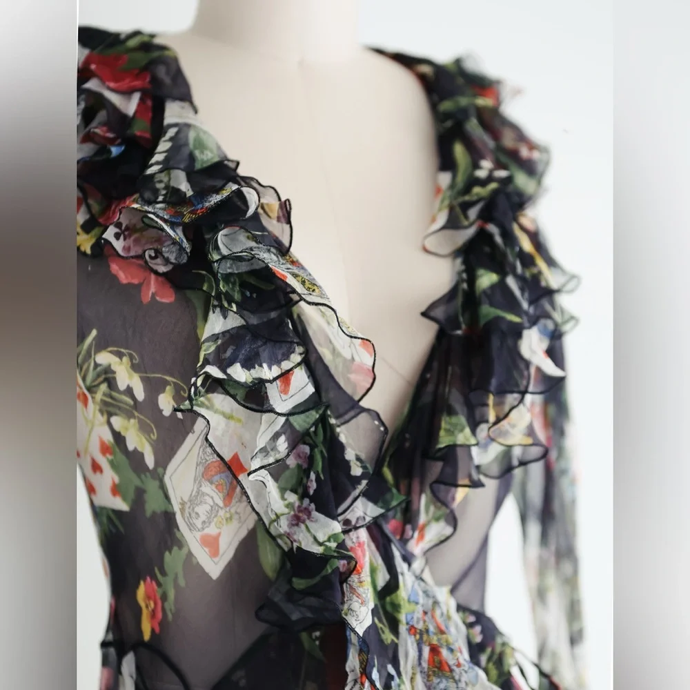 Vintage Christian Dior playing cards wrap blouse by John Galliano FW 2002